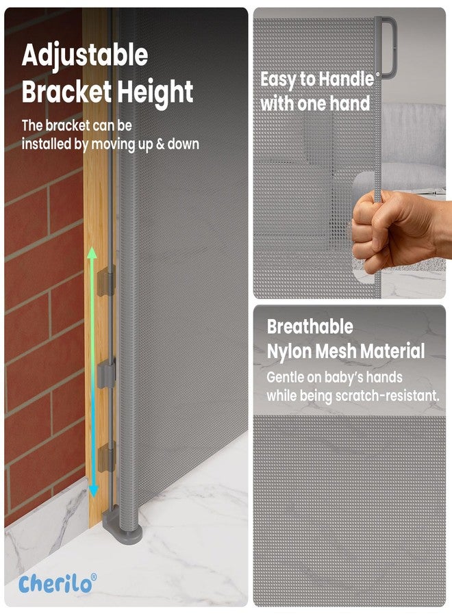 Cherilo بوابة أمان للأطفال من شيريلو | بوابة أمان قابلة للسحب للأطفال للأبواب والسلالم | بوابة شبكية قابلة للتمديد للأطفال حتى 150 سم | حاجز سياج للحيوانات الأليفة والأطفال | رمادي - Image 5